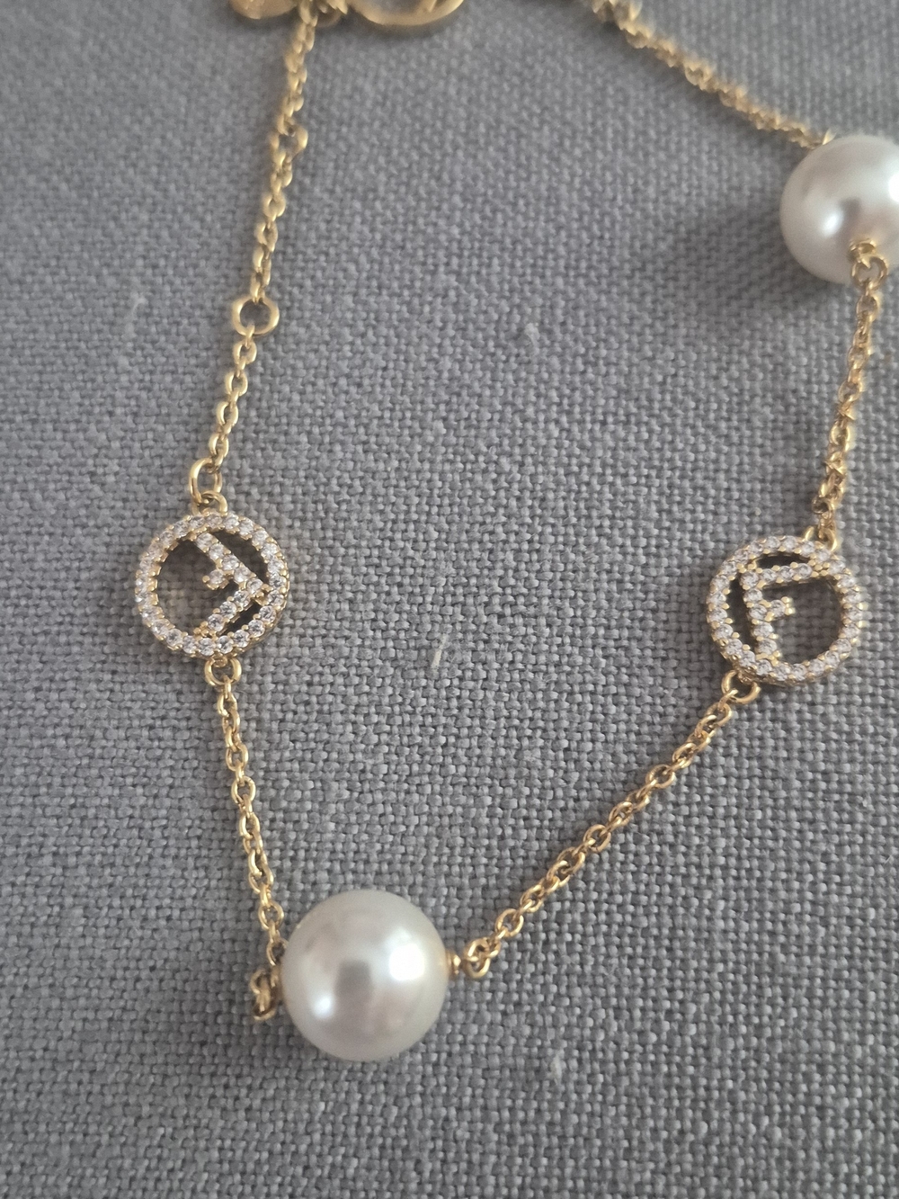 Gold Pearl Station Necklace with Pavé Circle Accents